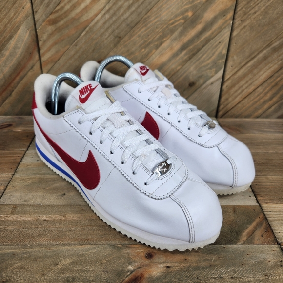 Nike Cortez Basic Leather Forrest Gump Mens Athletic Shoes Size 9 Red White Blue - Picture 2 of 9
